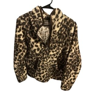 LeMode Brown Leopard Print Fleece 1/4 Zip Jacket Sz S NWT